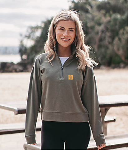 WOMENS CROP QUARTER ZIP LTHR SQR